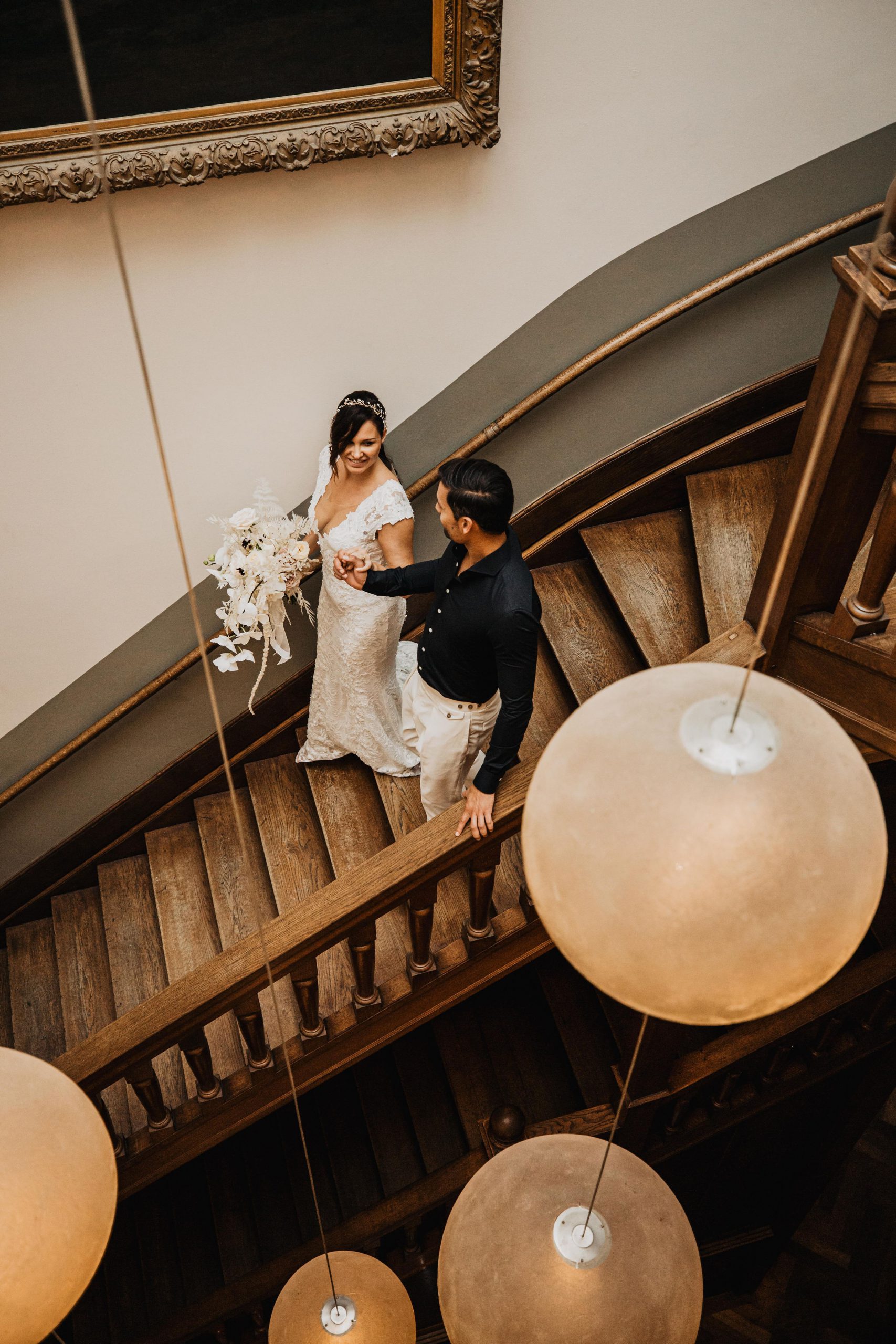 Couple walking down the stairs